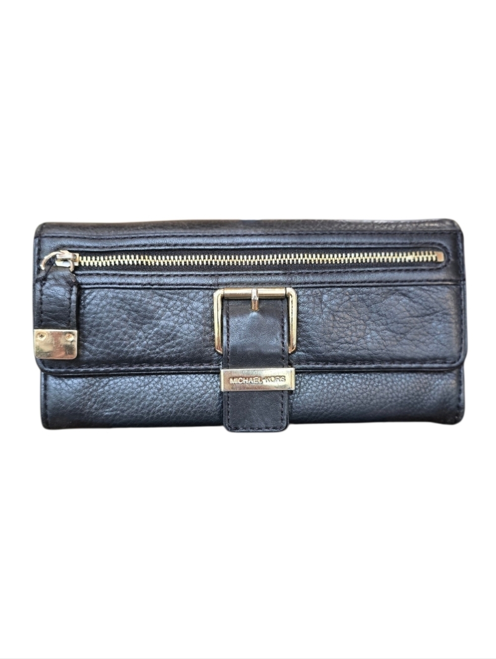 Michael Kors Black Pebbled Leather Fold Over Flap Wallet